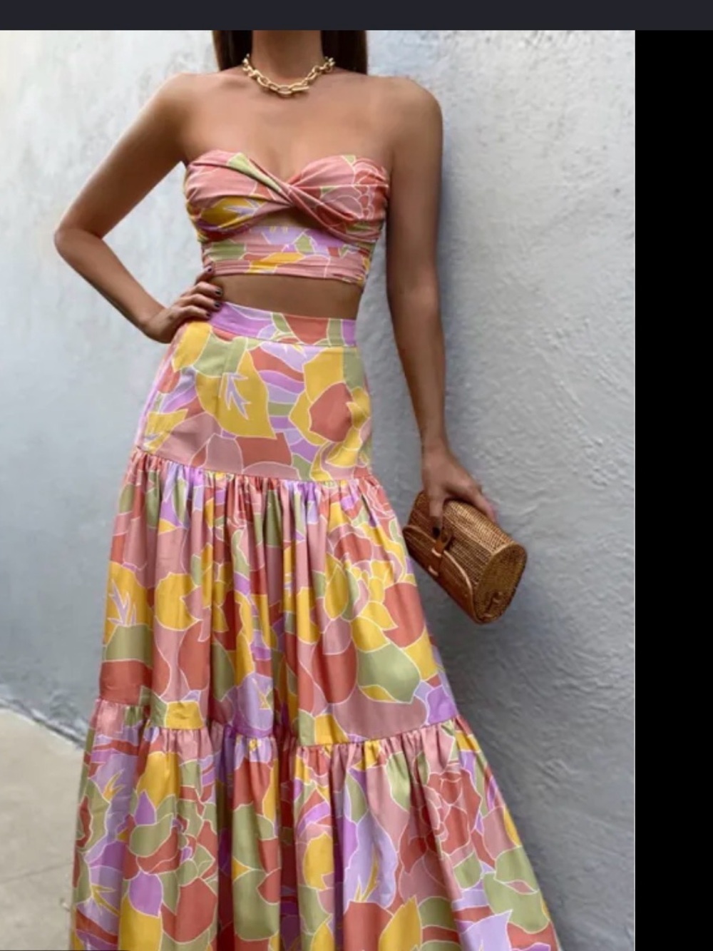 RNWY. Skirt and top set Ayla yellow orange maxi